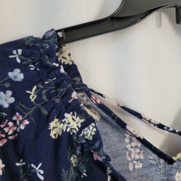 Massini Blouse Top BOHO Chic Pullover Blue floral Large tie balloon sleeves Flow - Picture 4 of 8